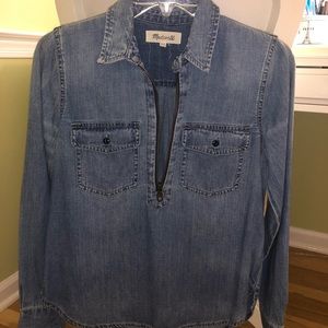 Madewell chambray collared shirt with zipper front